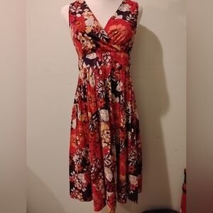 Garnet Hill Dress Persimmon Cranberry Navy 2 2P Sleeveless Cotton Full Skirt XS